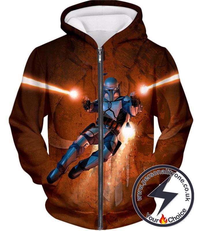 Star Wars Awesome Bounty Hunter Boba Fett Cool Action Graphic Zip Up Hoodie